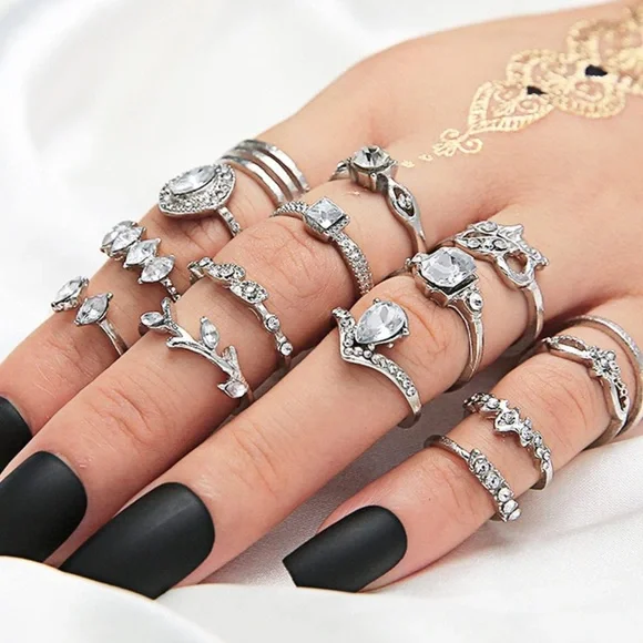 15PCS - Silver Rings Set - Picture 4 of 7